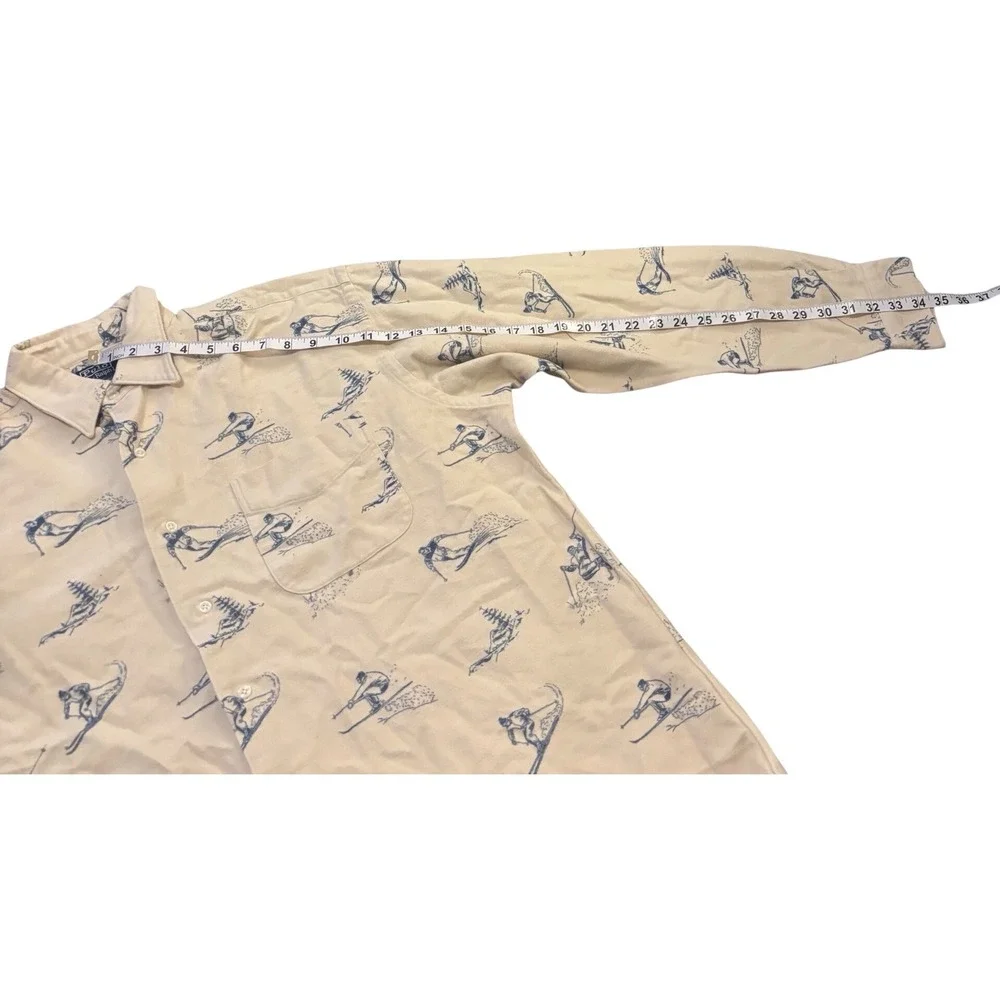 Polo Ralph Lauren Marlowe Mens Cream Blue Skier Print Flannel‎ Shirt Large L